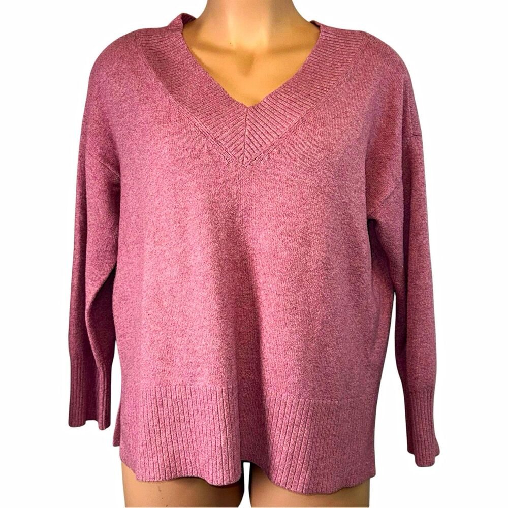 a.n.a Women’s Plus 2XL V-Neck Pullover Knit Sweater Long Sleeve Purple